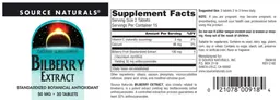 Label for Bilberry Extract 50 mg