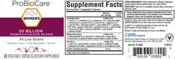 Label for Women's 50 Billion Probiotics Delayed Release