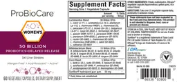 Label for Women's 50 Billion Probiotics Delayed Release