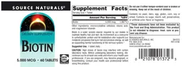 Label for Biotin 5,000 mcg