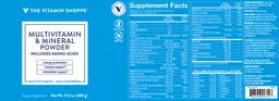 Label for Multivitamin & Mineral Powder includes Amino Acids