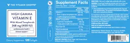 Label for High Gamma Vitamin E with Mixed Tocopherols 268 mg (400 IU)