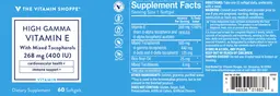 Label for High Gamma Vitamin E with Mixed Tocopherols 268 mg (400 IU)