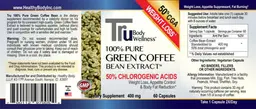 Label for 100% Pure Green Coffee Bean Extract