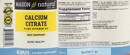 Label for Calcium Citrate Plus Vitamin D3