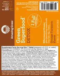 Label for Green Superfood Detox Orange Turmeric Flavor