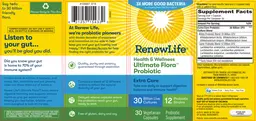 Label for Health & Wellness Ultimate Flora Probiotic 30 Billion