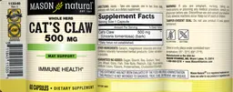Label for Whole Herb Cat's Claw 500 mg