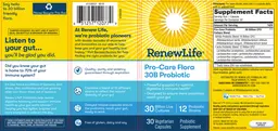 Label for Pro-Care Flora 30B Probiotic
