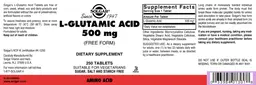 Label for L-Glutamic Acid 500 mg