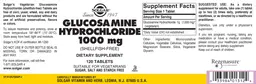 Label for Glucosamine Hydrochloride 1000 mg (Shellfish-free)