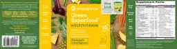 Label for Green Superfood Multivitamin Pineapple Lemongrass