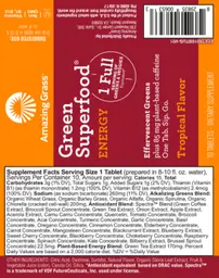 Label for Green Superfood Energy Tropical Flavor
