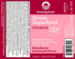 Label for Green Superfood Hydrate Strawberry Lemonade Flavor