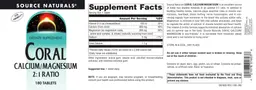 Label for Coral Calcium/Magnesium 2:1 Ratio