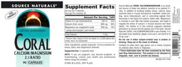 Label for Coral Calcium/Magnesium 2:1 Ratio
