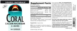 Label for Coral Calcium/Magnesium 2:1 Ratio