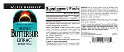 Label for Urovex Butterbur Extract
