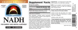 Label for NADH 10 mg Peppermint Flavor