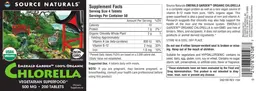 Label for Emerald Garden Organic Chlorella 500 mg