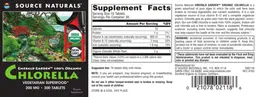 Label for Emerald Garden 100% Organic Chlorella 200 mg