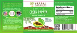 Label for Original Green Papaya Fruit Powder 450 mg