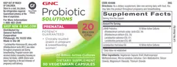 Label for Probiotic Solutions Prenatal 20 Billion CFUs