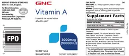 Label for Vitamin A 3000 mcg (10000 IU)