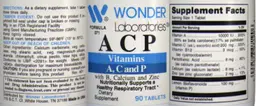 Label for A C P Vitamins with B, Calcium and Zinc