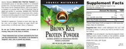 Label for Brown Rice Protein Powder