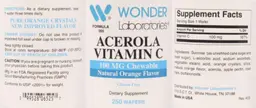 Label for Acerola Vitamin C 100 mg Natural Orange Flavor