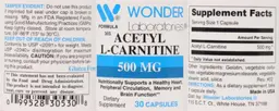 Label for Acetyl L-Carnitine 500 mg