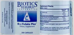 Label for B12/Folate Plus