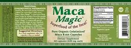 Label for Pure Organic Gelatinized Maca Root Capsules 600 mg