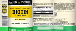 Label for Biotin 2,000 mcg
