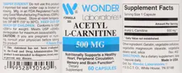 Label for Acetyl L-Carnitine 500 mg