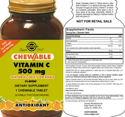 Label for Chewable Vitamin C 500 mg Natural Juicy Orange Flavor