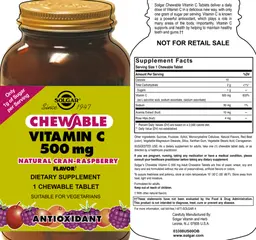Label for Chewable Vitamin C 500 mg Natural Cran-Raspberry Flavor