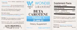 Label for Beta Carotene Vitamin A 25,000 IU