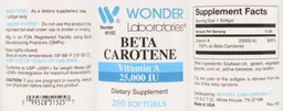 Label for Beta Carotene Vitamin A 25,000 IU