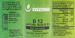 Label for B 12 with Folic Acid & B 6 Raspberry
