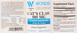 Label for Cat's Claw 505 mg