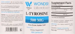Label for L-Tyrosine 500 mg
