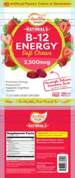 Label for B-12 Energy Soft Chews 2,500 mcg Amazingly Delicious Strawberry Burst