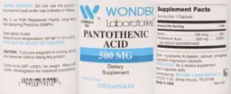 Label for Pantothenic Acid 500 mg