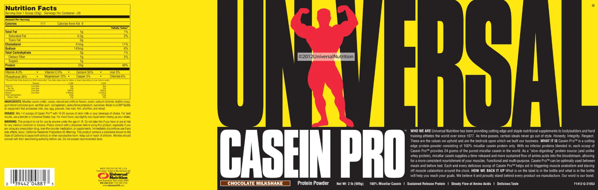 Label for Casein Pro Chocolate Milkshake