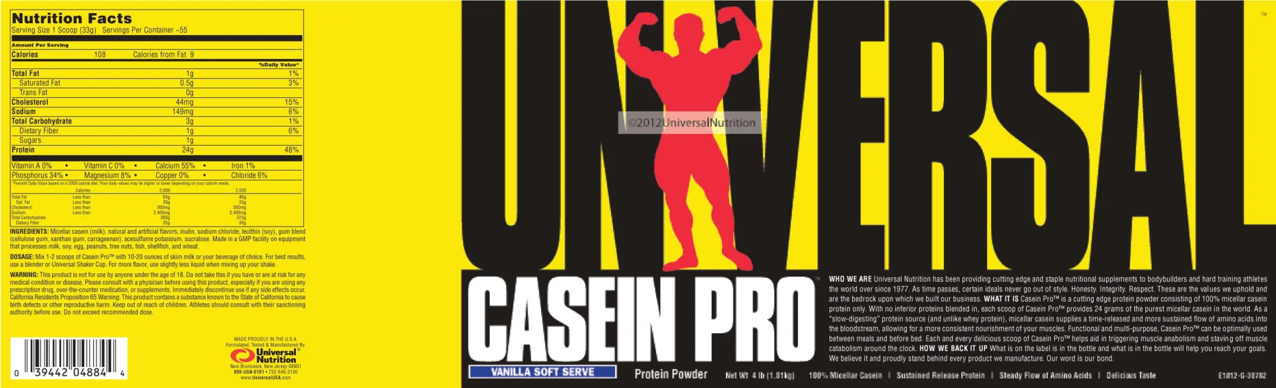 Label for Casein Pro Vanilla Soft Serve