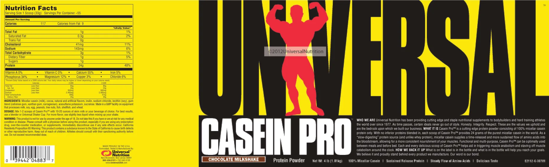 Label for Casein Pro Chocolate Milkshake