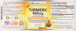 Label for Turmeric 800 mg with BioPerine