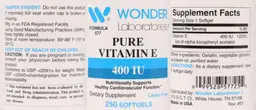 Label for Pure Vitamin E 400 IU